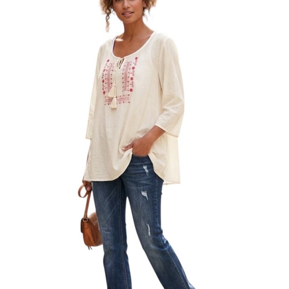 Lida Collection bohemian peasant tunic blouse embroidered bib NWT Plus Size